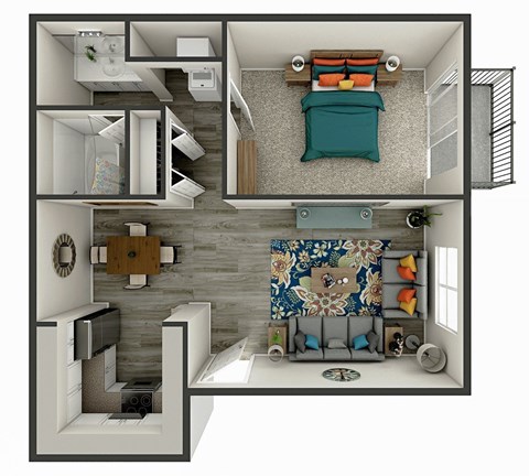 Floor plan for studio, 1 bath, 580 sqft